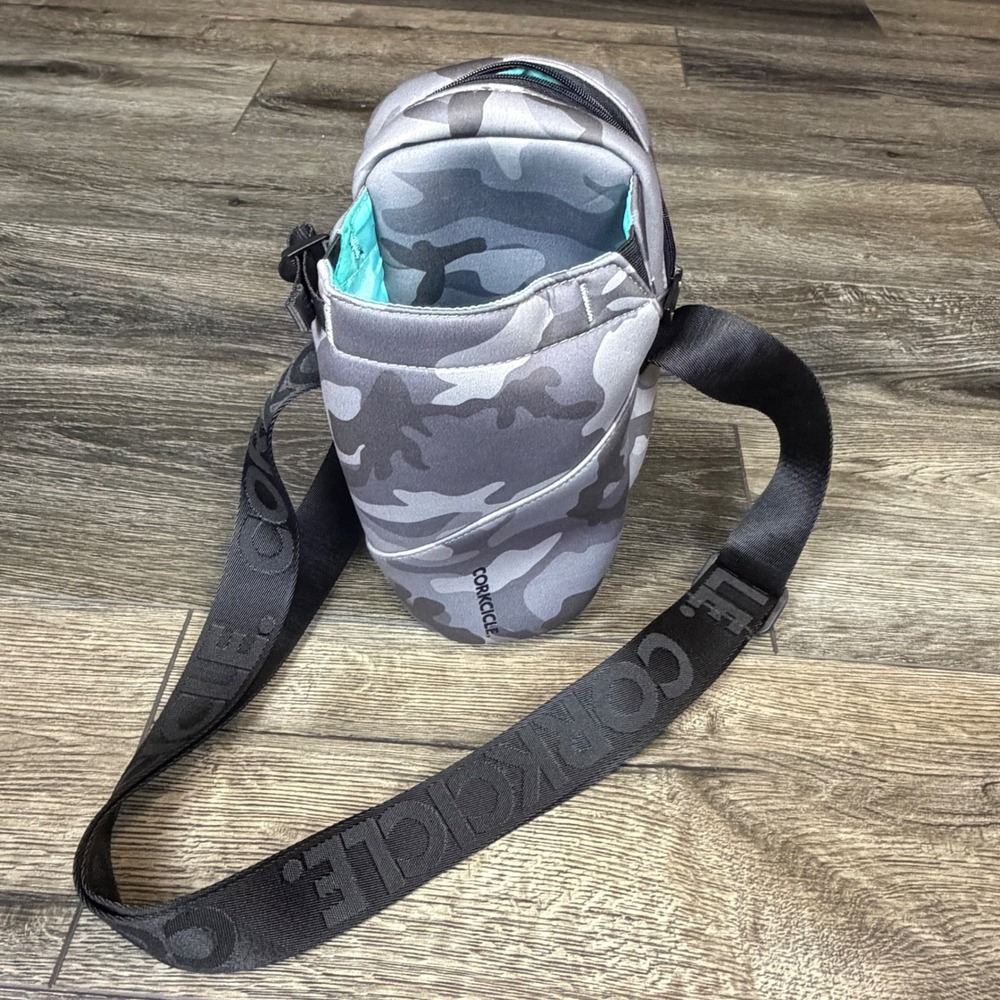 Corkcicle Sling Canteen Bag Grey Camo Water Bottle Carrier Crossbody Hiking